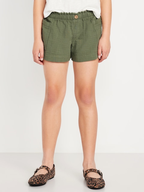 Loose Double-Weave Utility Shorts for Girls - Olive Through This