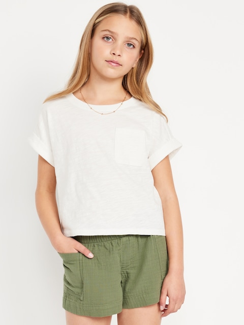 Short-Sleeve Slub-Knit Pocket T-Shirt for Girls - Sea Salt
