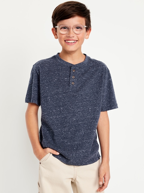 Short-Sleeve Henley T-Shirt for Boys - Navy Heather