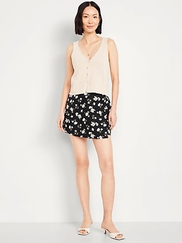 High-Waisted Faux-Wrap Linen-Blend Mini Skort - image 3