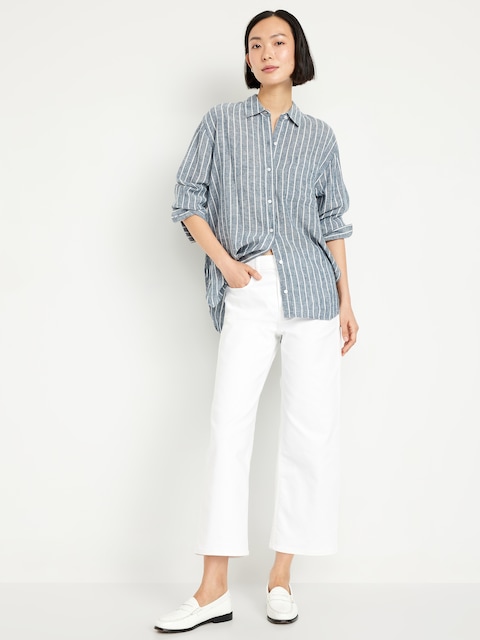 High-Waisted Wow Crop Wide-Leg Jeans - White Wash