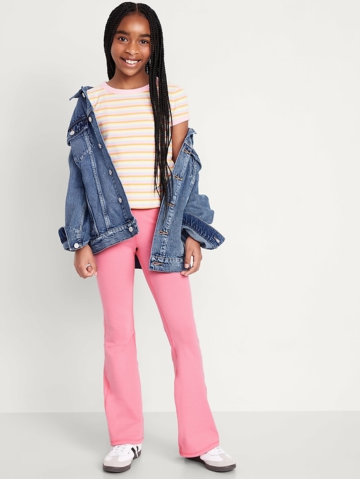 Image number 3 showing, High-Waisted PowerChill Side-Ruched Flared Leggings for Girls