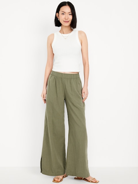 High-Waisted Crinkle Gauze Super Wide-Leg Pants - Bare Ground