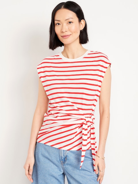 EveryWear Side-Tie Top - White & Red Stripe