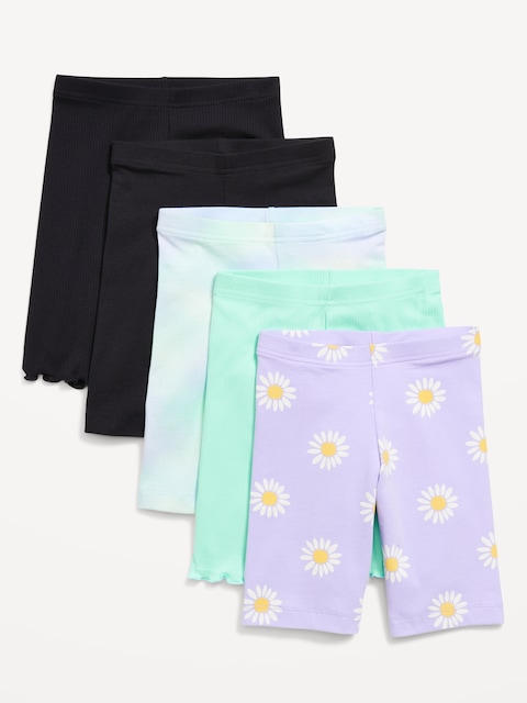 Long Biker Shorts Variety 5-Pack for Girls - Purple Daisy