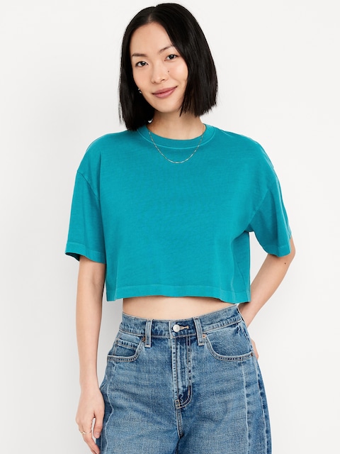Vintage Crew-Neck Oversized Crop T-Shirt - Tropical Undertow