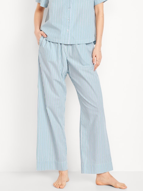 High-Waisted Poplin Pajama Pant - Blue/Green Stripe