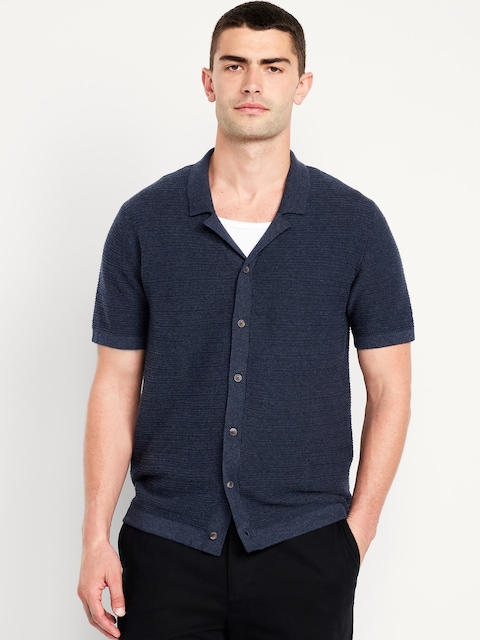 Short-Sleeve Camp Sweater - Navy
