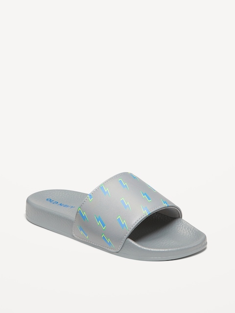 Gender-Neutral Faux-Leather Pool Slide Sandals for Kids - Blue Lightning