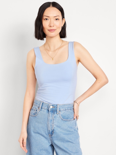 Fitted Double-Layer Scoop-Neck Tank Top