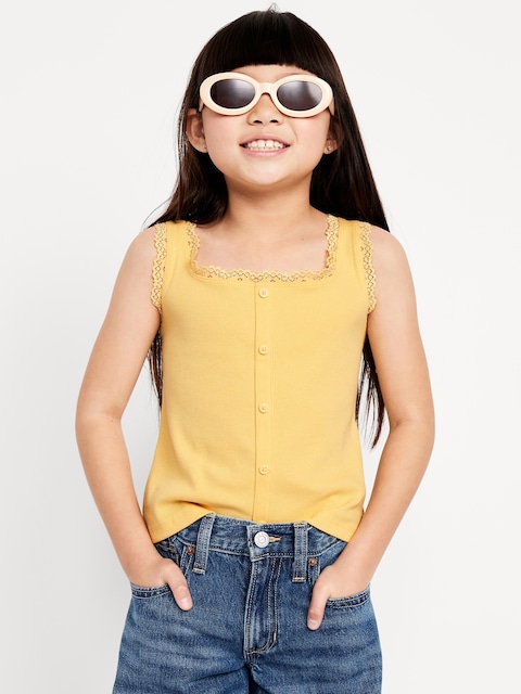 Fitted Button-Front Ribbed Tank Top for Girls - Golden Aura