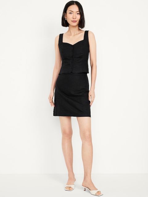High-Waisted Linen-Blend Mini Skirt - Black Jack