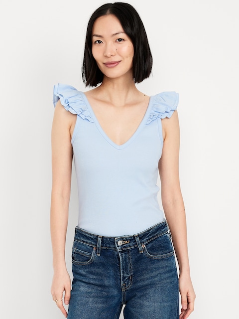 Ruffle-Trim Mixed Material Top - Float Your Boat