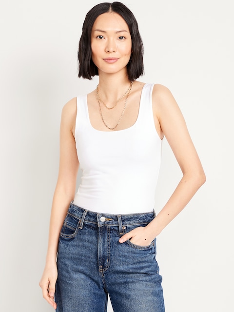 Fitted Double-Layer Scoop-Neck Tank Top