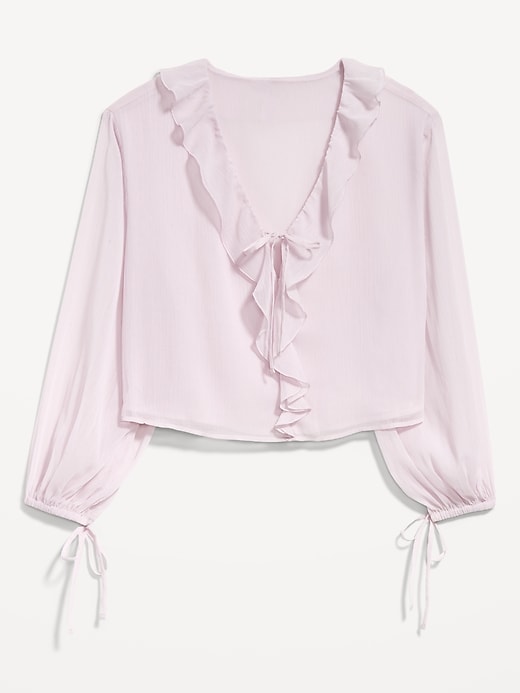 Image number 9 showing, Ruffled Chiffon Cropped Blouse