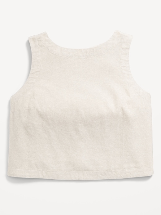Image number 9 showing, High-Neck Button-Back Linen-Blend Top