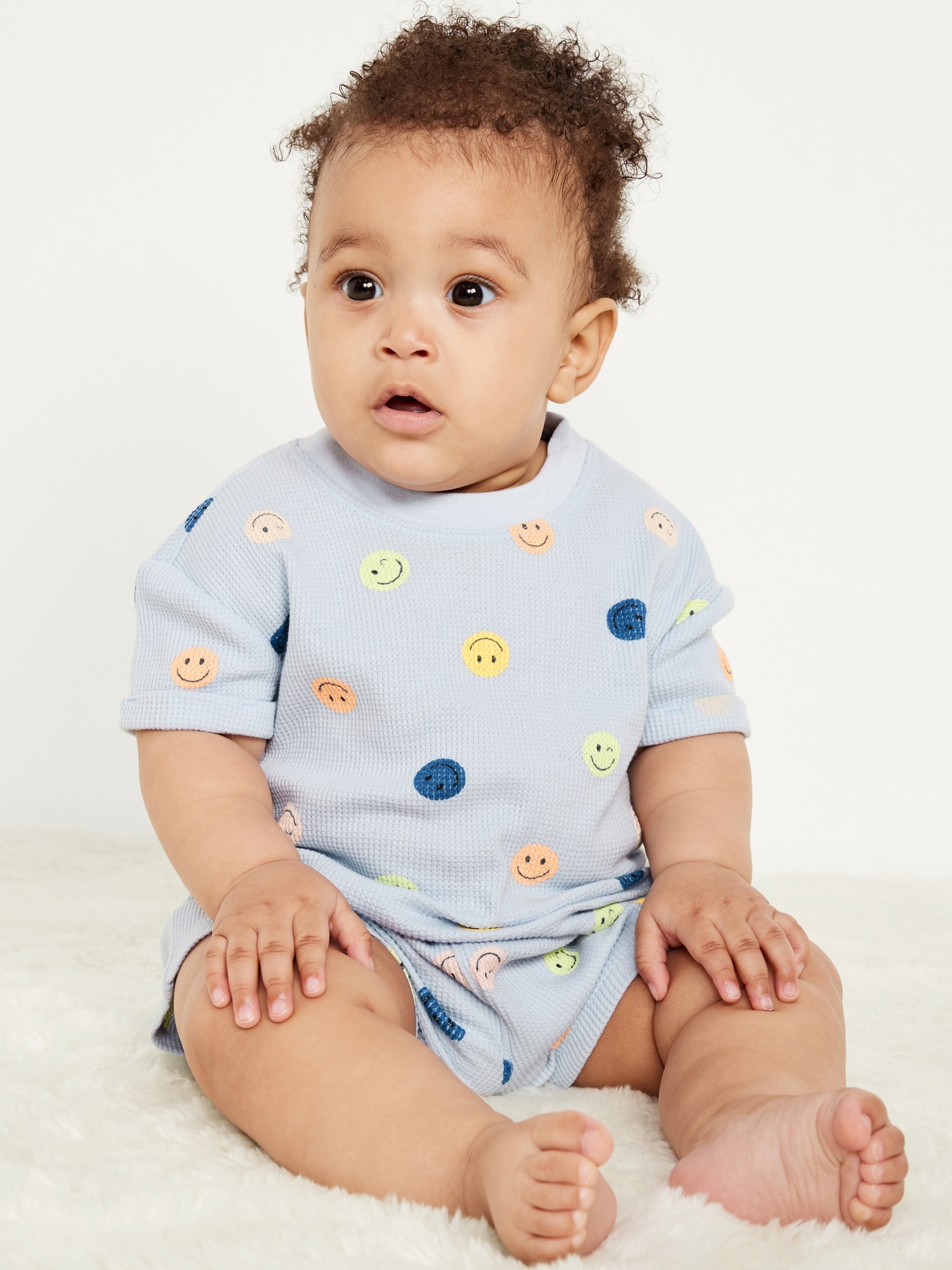 Printed Waffle-Knit Top and Shorts Set for Baby