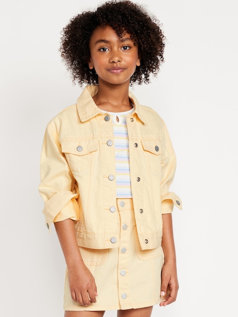 Oversized Pop-Color Jean Trucker Jacket for Girls - Cool Almond