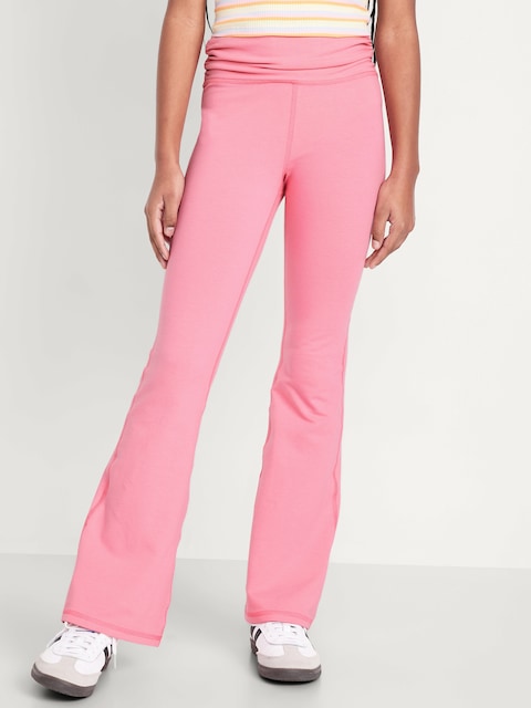 High-Waisted PowerChill Side-Ruched Flared Leggings for Girls - Light Peony