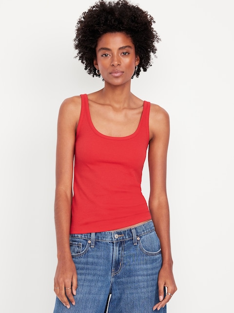 First-Layer Ribbed Scoop-Neck Tank Top - Scotty Red