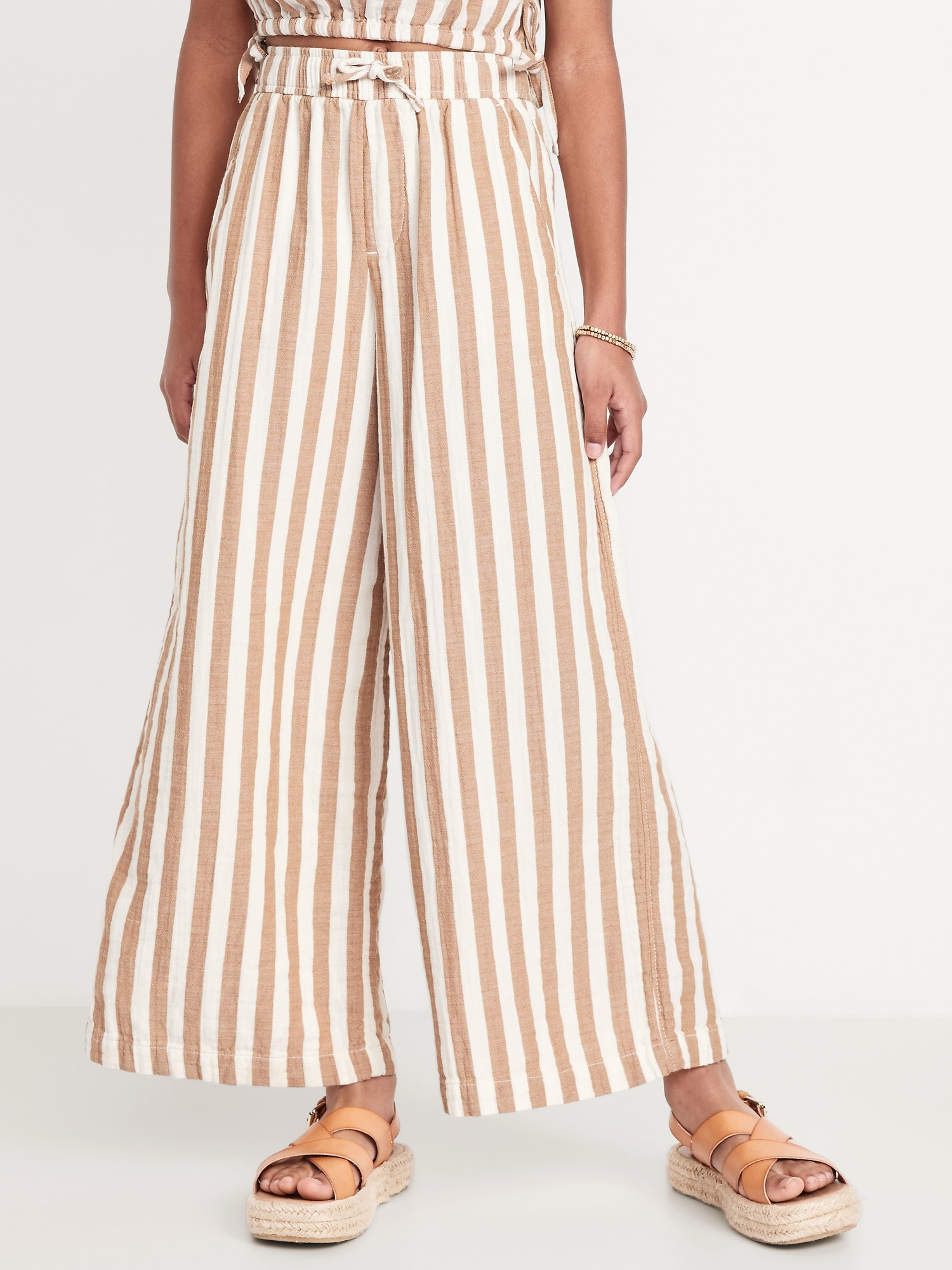 Loose Printed High-Waisted Double-Weave Wide-Leg Pants for Girls