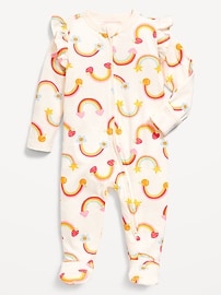 Image number 1 showing, 2-Way-Zip Sleep & Play Ruffle-Trim Footed One-Piece for Baby