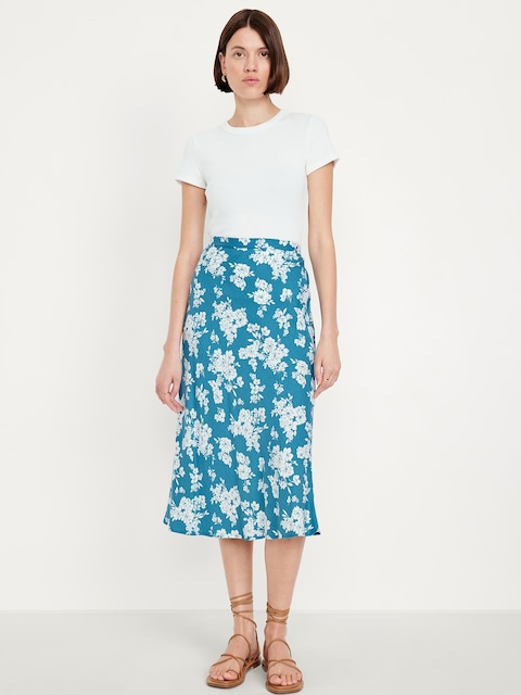 Crepe A-Line Midi Skirt - Bold Floral