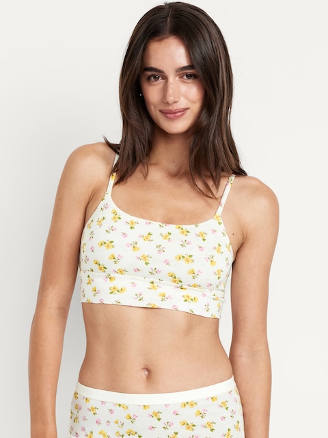 Cotton Cami Bralette - White Ditsy Floral