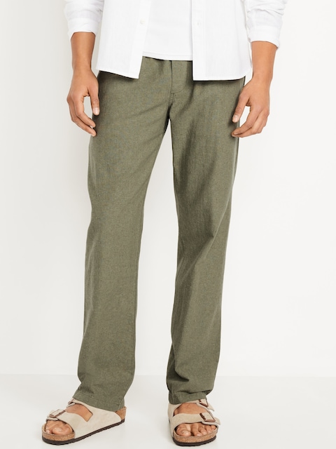 90's Straight Linen-Blend Pants - Stone Wall
