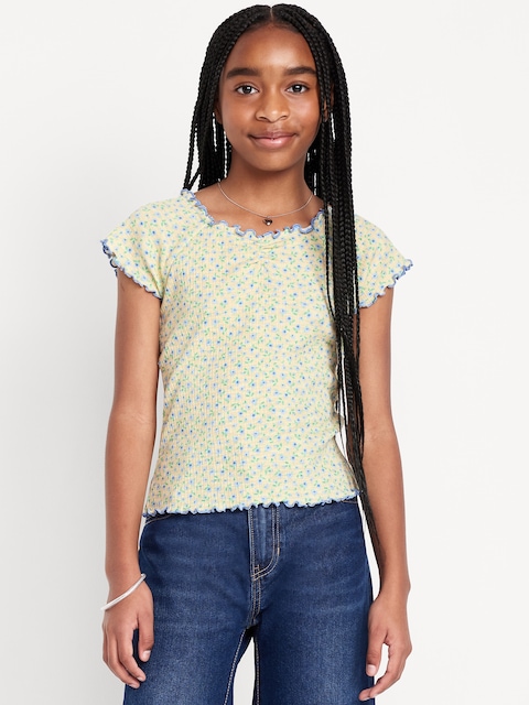 Fitted Ribbed Ruffle-Trim Top for Girls