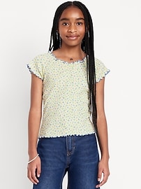 Image number 1 showing, Fitted Ribbed Ruffle-Trim Top for Girls