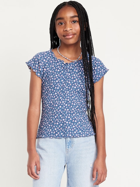 Fitted Ribbed Ruffle-Trim Top for Girls