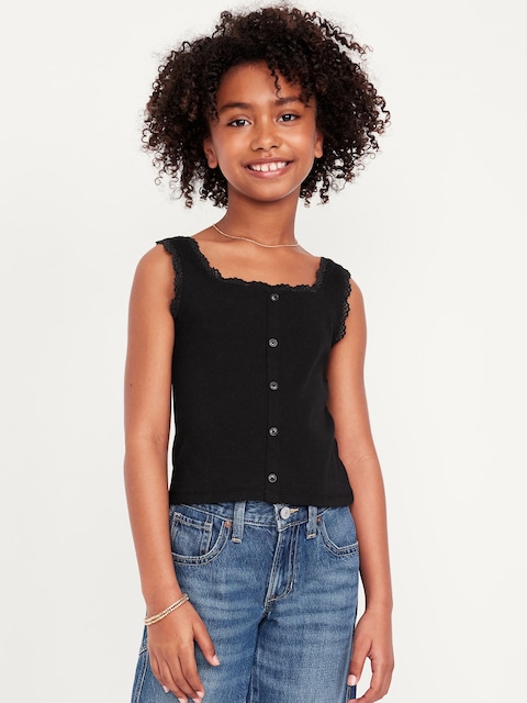Fitted Button-Front Ribbed Tank Top for Girls