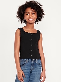 Image number 1 showing, Fitted Button-Front Ribbed Tank Top for Girls