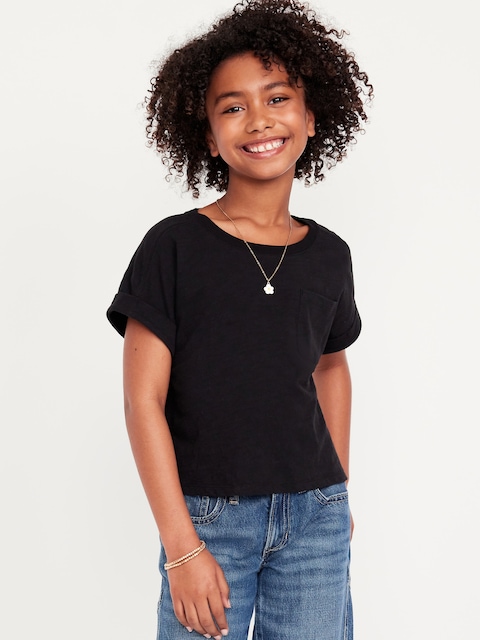Short-Sleeve Slub-Knit Pocket T-Shirt for Girls - Black Jack