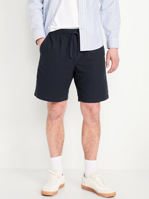 Linen-Blend Jogger Shorts -- 7-inch inseam - Navy Blue