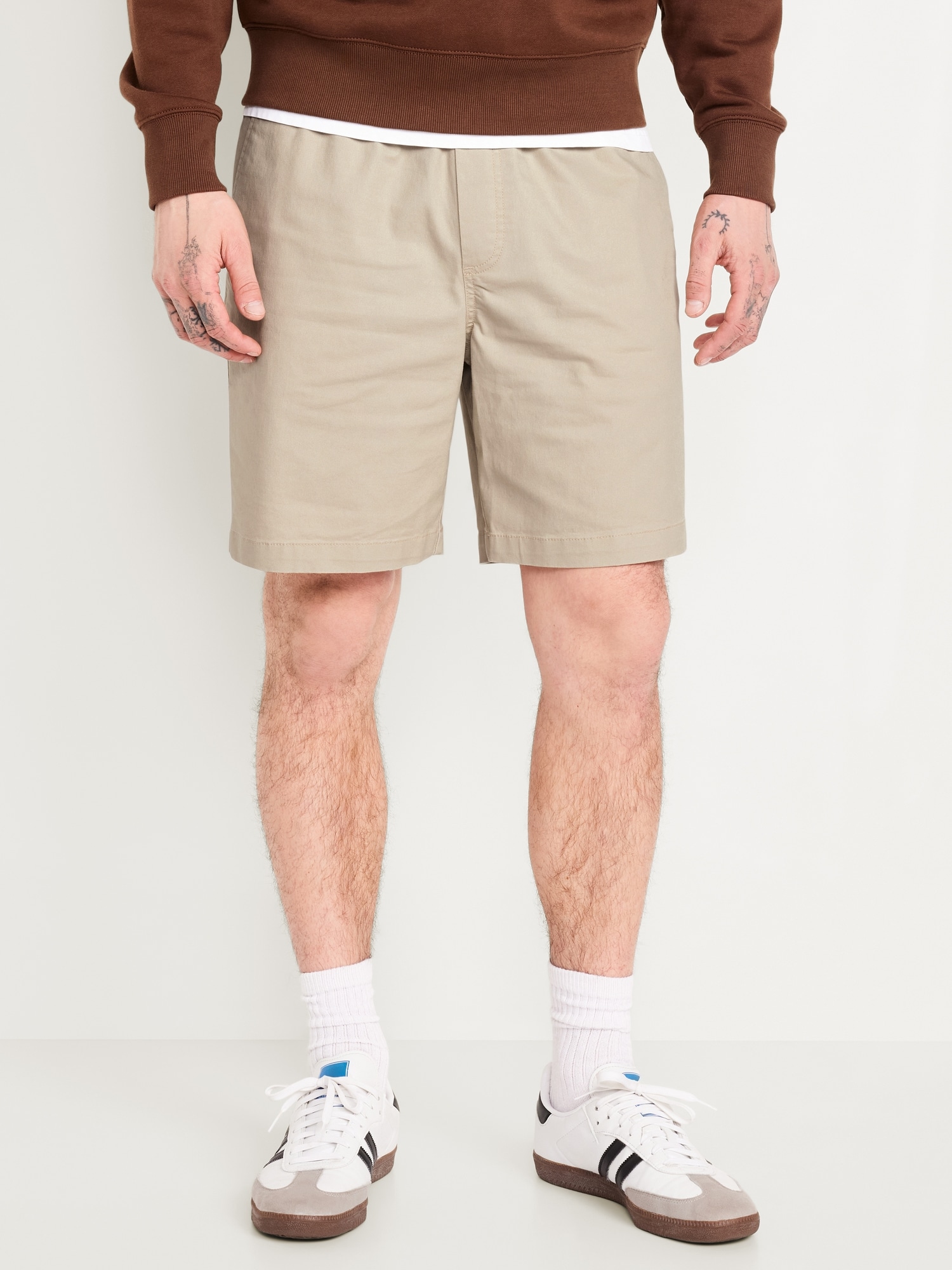 Twill Jogger Shorts -- 7-inch inseam - Beige