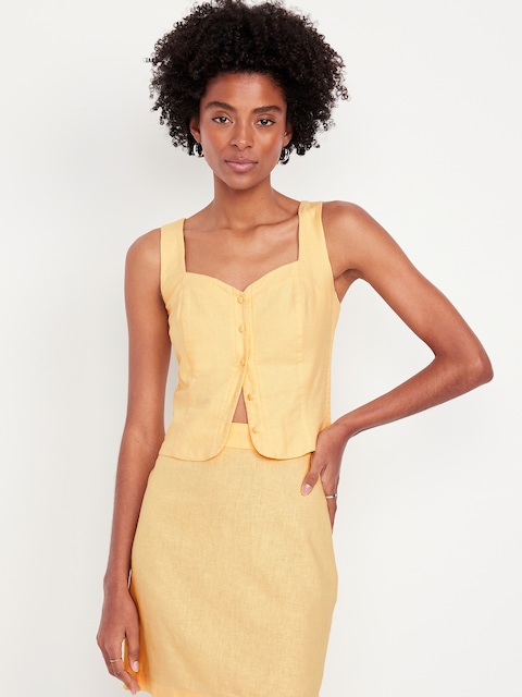 Button-Front Linen-Blend Vest - Sweet Butter