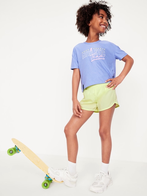High-Waisted Dolphin-Hem Run Shorts for Girls - Pale Citron