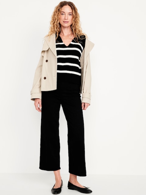 High-Waisted Weekender Pull-On Crop Wide-Leg Jeans - Black
