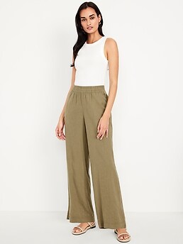 High-Waisted Linen-Blend Wide-Leg Pants - image 3