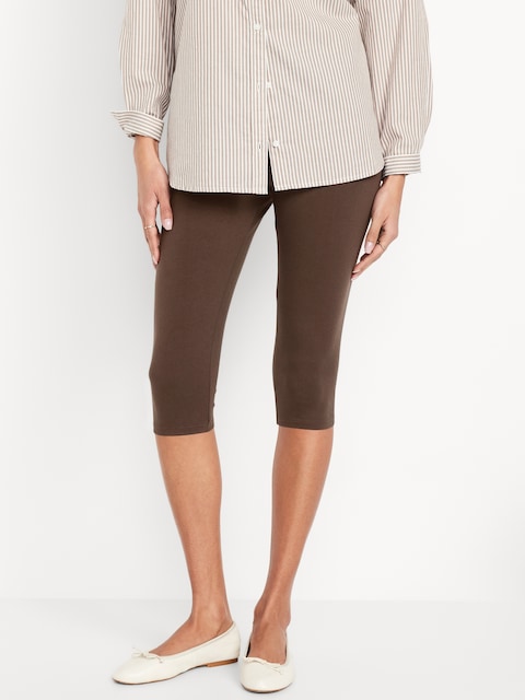 High-Waisted Fashion Layering Capri Legging - Coffee Grounds