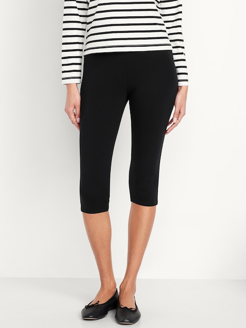 High-Waisted Fashion Layering Capri Legging - Black Jack