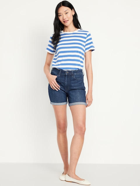High-Waisted Wow Jean Shorts -- 5-inch inseam - Dark Wash