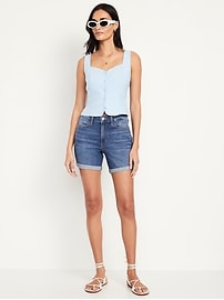 Image number 1 showing, High-Waisted Wow Jean Shorts -- 5-inch inseam