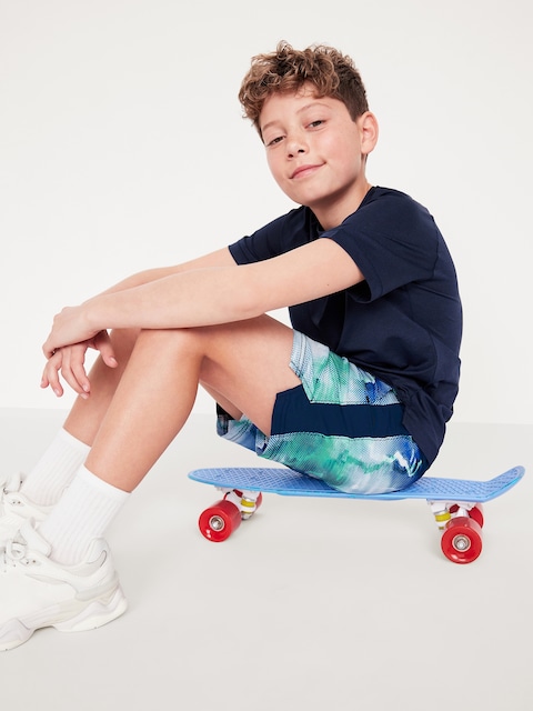 Above Knee StretchTech Performance Shorts for Boys - Light Blue Print