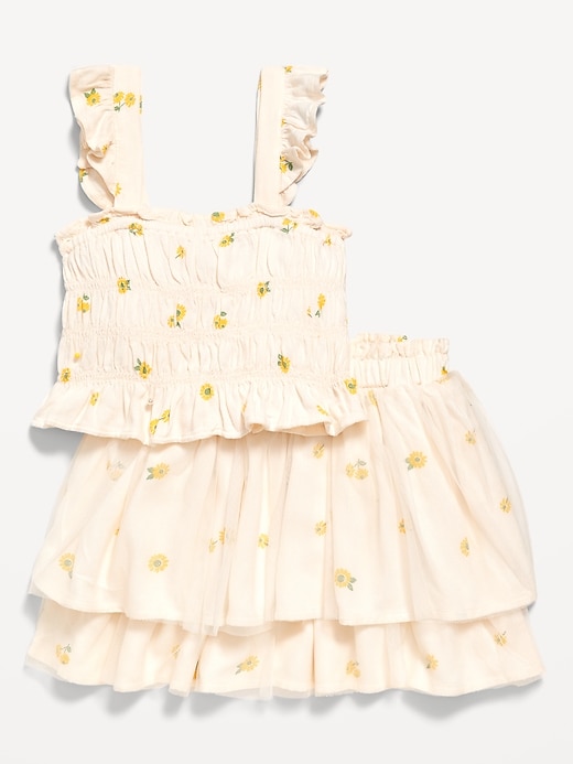 Image number 3 showing, Printed Sleeveless Smocked Top and Tulle Skirt Set for Toddler Girls