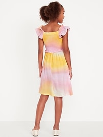 Image number 2 showing, Printed Flutter-Sleeve Smocked Fit and Flare Dress for Girls