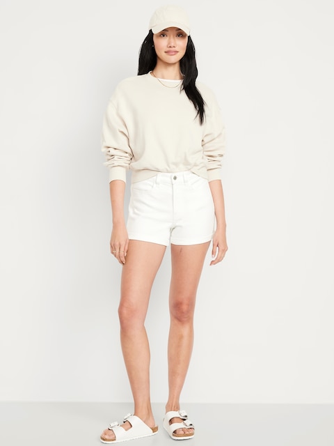 High-Waisted Wow Jean Shorts -- 3-inch inseam - White Lilies