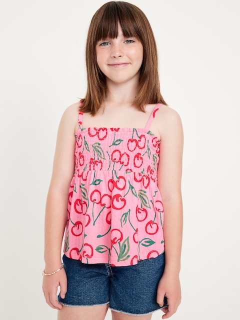 Printed Smocked Jacquard-Knit Cami Top for Girls - Cherries